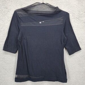 gRUb Women's Size Medium Black Sheer Mesh Mock Neck 3/4 Sleeve Top